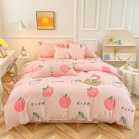 HKM-475347 Korean-style Brushed Bedding Set with Plant and Flower Pattern, Includes Duvet Cover and Pillowcases, 1.2m Size