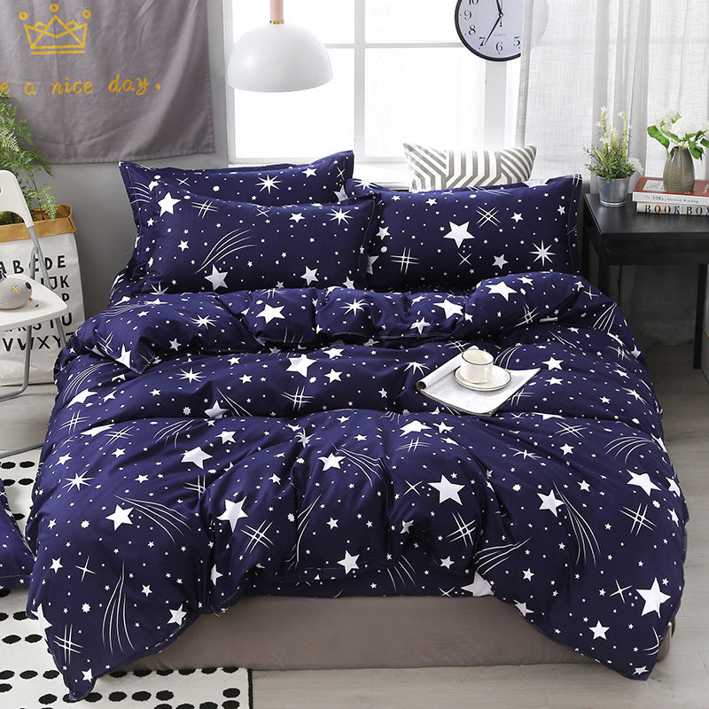 HKM-475347 Korean-style Brushed Bedding Set with Plant and Flower Pattern, Includes Duvet Cover and Pillowcases, 1.2m Size
