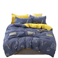 HKM-475347 Korean-style Brushed Bedding Set with Plant and Flower Pattern, Includes Duvet Cover and Pillowcases, 1.2m Size