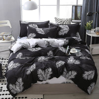 HKM-475347 Korean-style Brushed Bedding Set with Plant and Flower Pattern, Includes Duvet Cover and Pillowcases, 1.2m Size