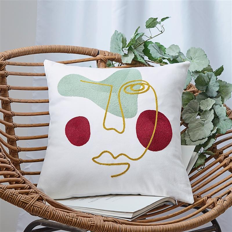 HKM-475475 Geometric Cotton Embroidered Pillowcase - Nordic Style Cushion Cover
