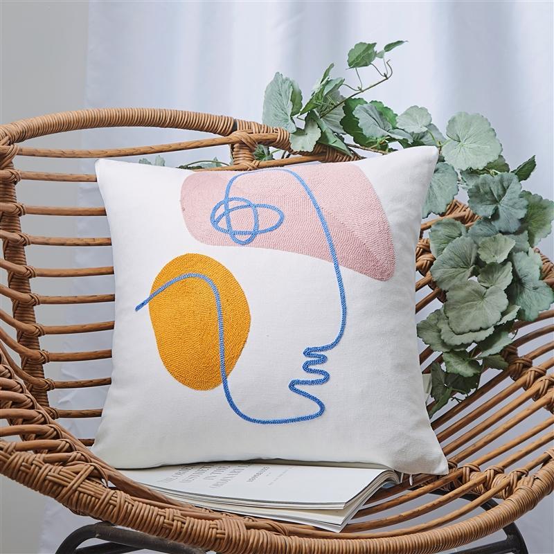 HKM-475475 Geometric Cotton Embroidered Pillowcase - Nordic Style Cushion Cover