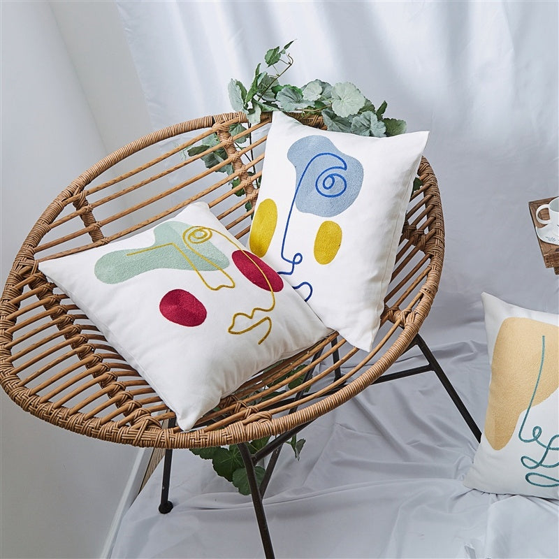 HKM-475475 Geometric Cotton Embroidered Pillowcase - Nordic Style Cushion Cover