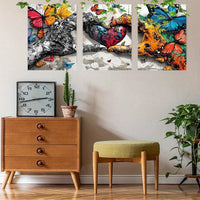 HKM-475603 Framed 3pcs Love Heart Graffiti Canvas Wall Art Set for Living and Dining Room Decor