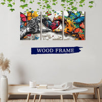 HKM-475603 Framed 3pcs Love Heart Graffiti Canvas Wall Art Set for Living and Dining Room Decor