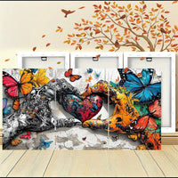 HKM-475603 Framed 3pcs Love Heart Graffiti Canvas Wall Art Set for Living and Dining Room Decor