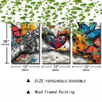 HKM-475603 Framed 3pcs Love Heart Graffiti Canvas Wall Art Set for Living and Dining Room Decor