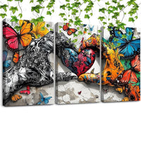 HKM-475603 Framed 3pcs Love Heart Graffiti Canvas Wall Art Set for Living and Dining Room Decor