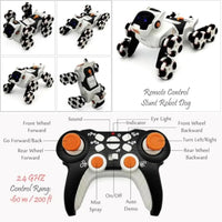 HKM-476307 Remote Control Stunt Robot Dog Toy Car with 8 Wheels, Light & Sound Features for Kids Ages 5 and Up