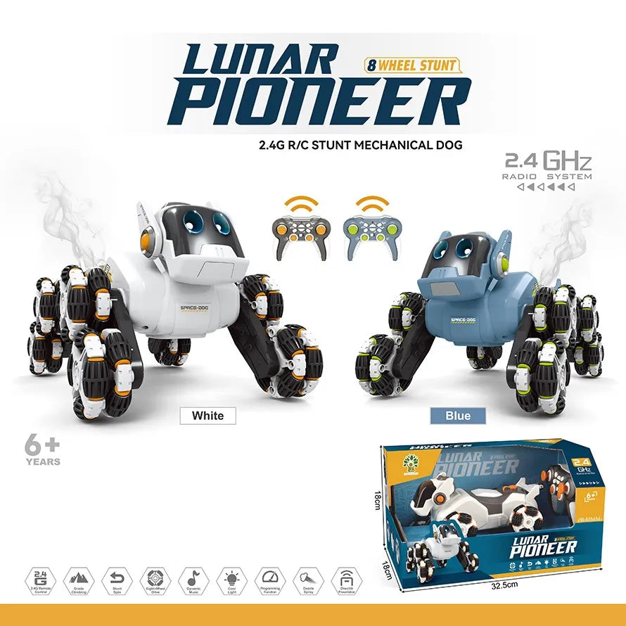 HKM-476307 Remote Control Stunt Robot Dog Toy Car with 8 Wheels, Light & Sound Features for Kids Ages 5 and Up