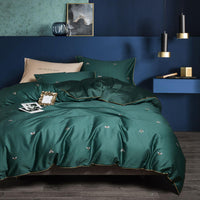 HKM-476435 Long-Staple Cotton Four-Piece Satin Sheet Set with Duvet Cover - Floral Design