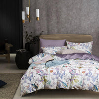 HKM-476435 Long-Staple Cotton Four-Piece Satin Sheet Set with Duvet Cover - Floral Design