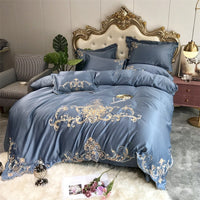 HKM-476499 Four-Piece Wedding Bedding Set with Red Embroidery Design in Various Colors