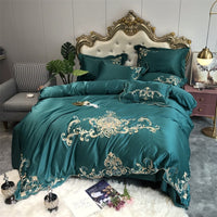 HKM-476499 Four-Piece Wedding Bedding Set with Red Embroidery Design in Various Colors