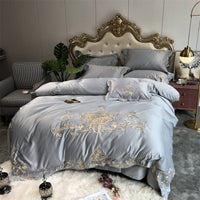 HKM-476499 Four-Piece Wedding Bedding Set with Red Embroidery Design in Various Colors