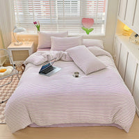 HKM-476819 Double-Layer Striped Cotton and Linen Bedding Set - Multiple Sizes Available