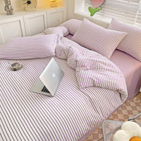 HKM-476819 Double-Layer Striped Cotton and Linen Bedding Set - Multiple Sizes Available