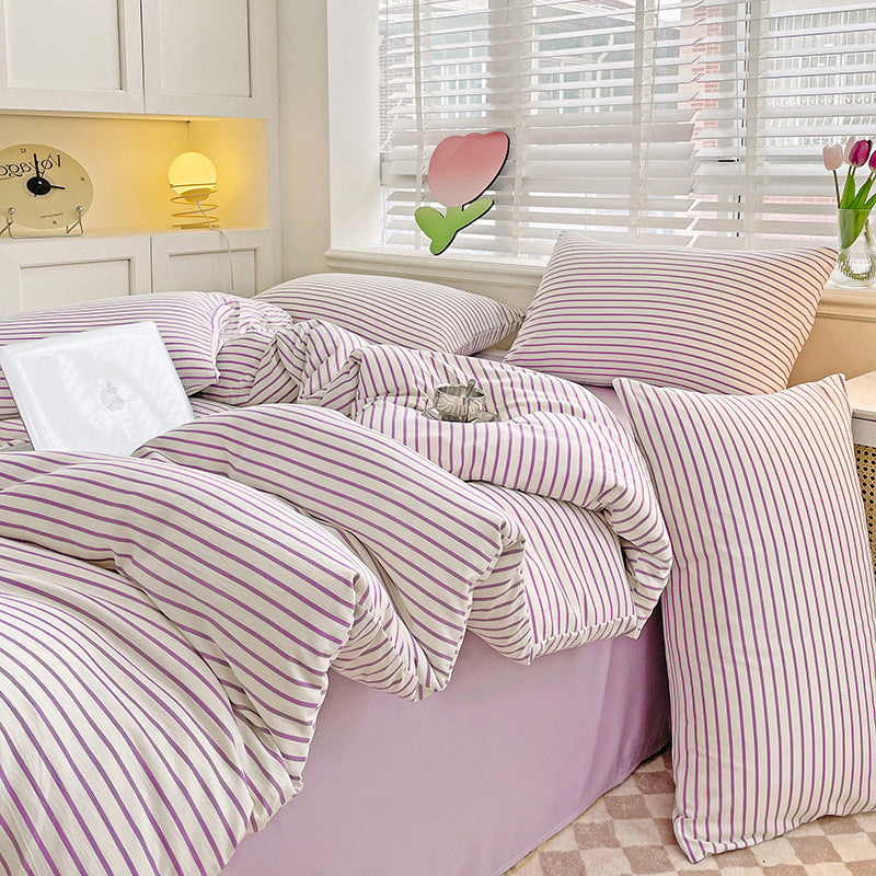 HKM-476819 Double-Layer Striped Cotton and Linen Bedding Set - Multiple Sizes Available
