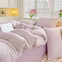 HKM-476819 Double-Layer Striped Cotton and Linen Bedding Set - Multiple Sizes Available
