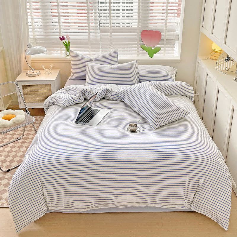HKM-476819 Double-Layer Striped Cotton and Linen Bedding Set - Multiple Sizes Available