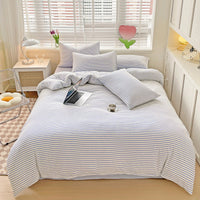 HKM-476819 Double-Layer Striped Cotton and Linen Bedding Set - Multiple Sizes Available