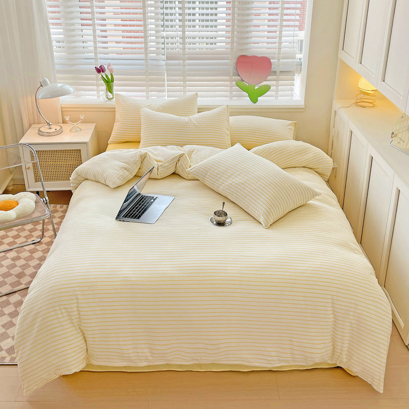 HKM-476819 Double-Layer Striped Cotton and Linen Bedding Set - Multiple Sizes Available