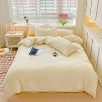 HKM-476819 Double-Layer Striped Cotton and Linen Bedding Set - Multiple Sizes Available