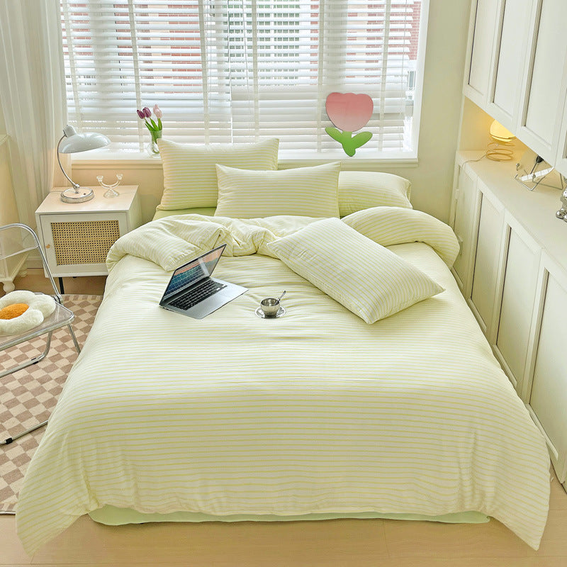 HKM-476819 Double-Layer Striped Cotton and Linen Bedding Set - Multiple Sizes Available