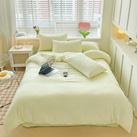 HKM-476819 Double-Layer Striped Cotton and Linen Bedding Set - Multiple Sizes Available