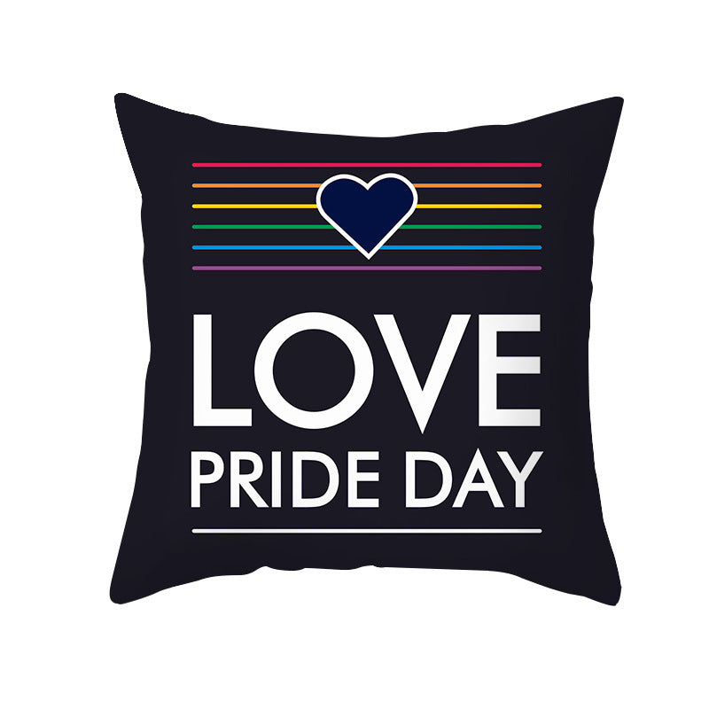HKM-476883 Heart-Shaped Rainbow Love Pattern Pillowcase - Nordic Style, Peach Skin Fabric, No Filling