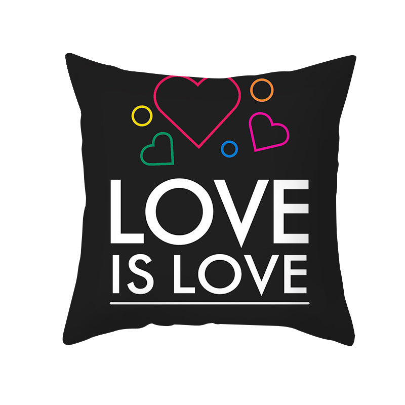 HKM-476883 Heart-Shaped Rainbow Love Pattern Pillowcase - Nordic Style, Peach Skin Fabric, No Filling
