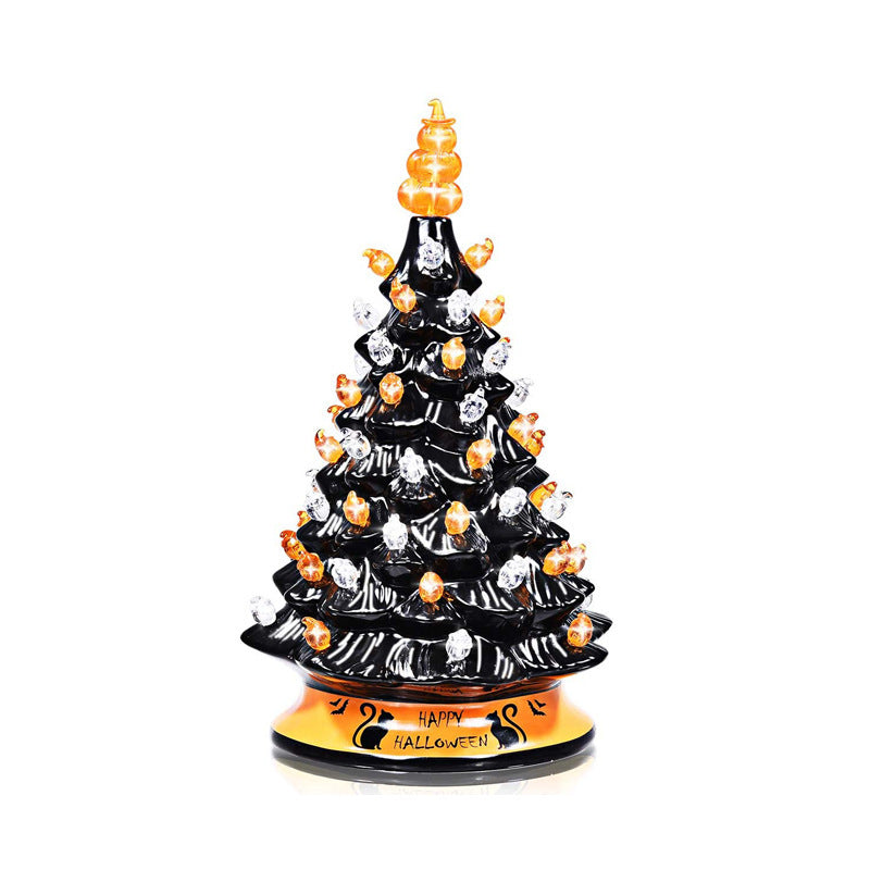 HKM-476947 Ceramic Halloween Pumpkin Tree Decoration - Glazed White Pottery Ornament