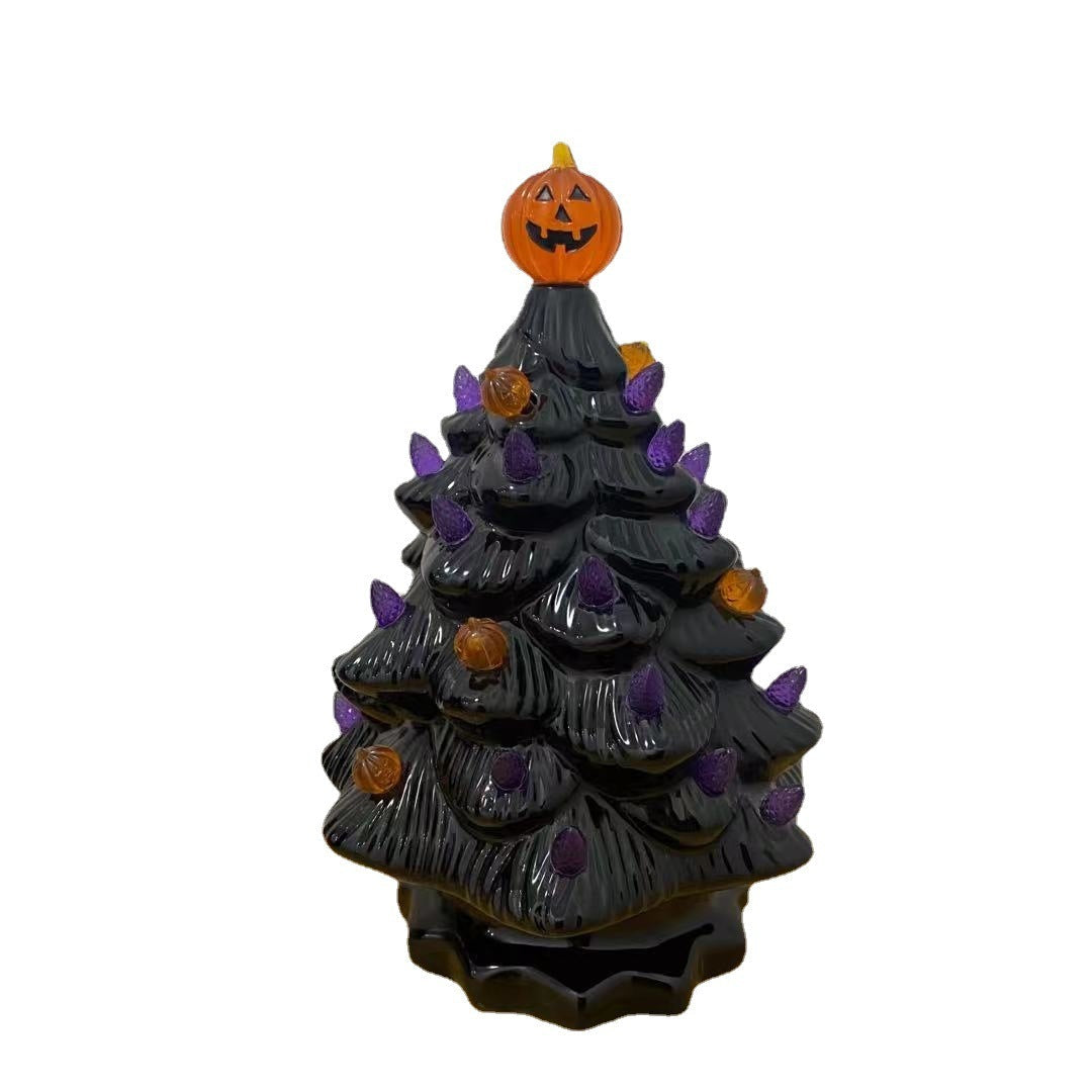 HKM-476947 Ceramic Halloween Pumpkin Tree Decoration - Glazed White Pottery Ornament