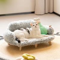 HKM-476947 Luxurious Wooden Pet Bed for Small to Medium Dogs and Cats – Removable Cover, Multi-layer Plywood and Velvet