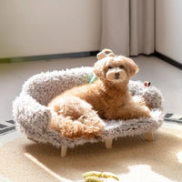 HKM-476947 Luxurious Wooden Pet Bed for Small to Medium Dogs and Cats – Removable Cover, Multi-layer Plywood and Velvet