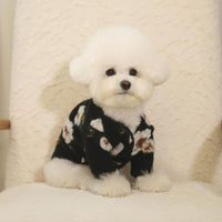 HKM-477075 Lamb Wool Flower Design Dog Sweater in Khaki and Black Options
