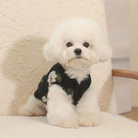 HKM-477075 Lamb Wool Flower Design Dog Sweater in Khaki and Black Options