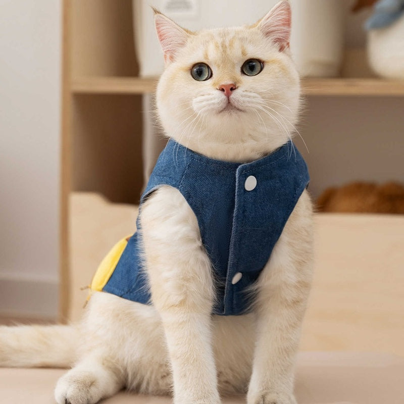 HKM-477139 3D Deer Denim Pet Vest for Small Dogs and Cats, Fleece Lined Pullover with Convenient Leash Attachment