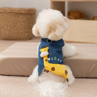 HKM-477139 3D Deer Denim Pet Vest for Small Dogs and Cats, Fleece Lined Pullover with Convenient Leash Attachment