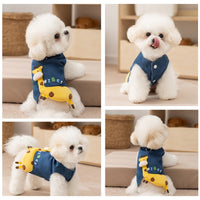 HKM-477139 3D Deer Denim Pet Vest for Small Dogs and Cats, Fleece Lined Pullover with Convenient Leash Attachment