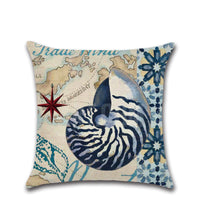 HKM-477203 Hand-Painted Marine Coral Seahorse Starfish Linen Print Pillowcase Cover 45x45cm