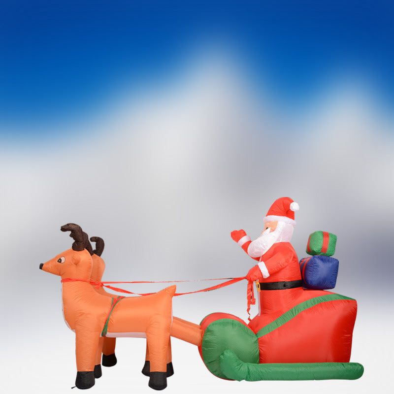HKM-477267 Christmas Inflatable Santa Claus with Reindeer Cart - 140cm High Decorations for Yard and Events