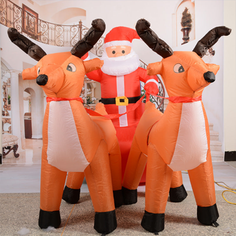 HKM-477267 Christmas Inflatable Santa Claus with Reindeer Cart - 140cm High Decorations for Yard and Events