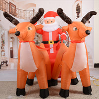 HKM-477267 Christmas Inflatable Santa Claus with Reindeer Cart - 140cm High Decorations for Yard and Events