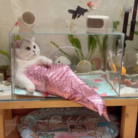 HKM-477459 Pink Mermaid Tail Fishtail Cat Clothing, Sizes S, M, L, Polyester Material, Japanese and Korean Style