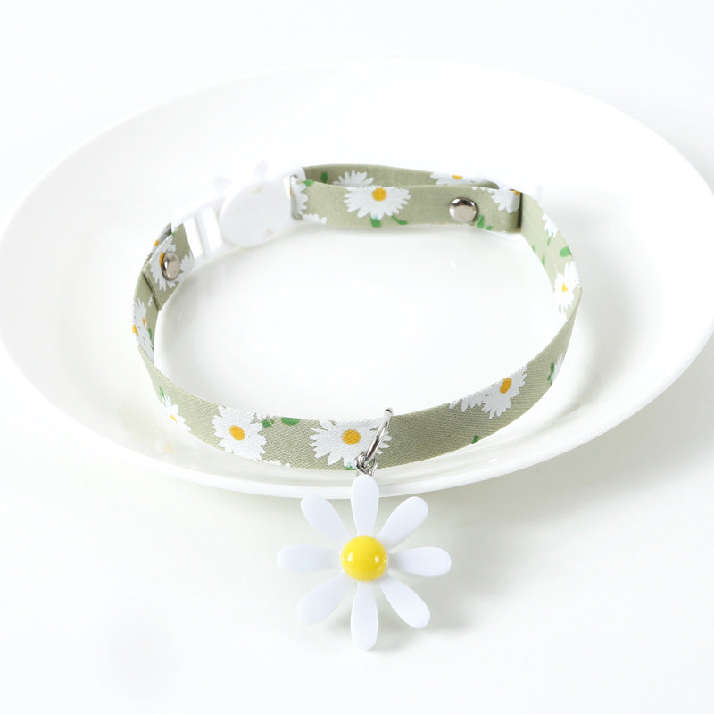 HKM-477523 Sunflower Adjustable Pet Collar in Floral Cotton Polyester - All Seasons, Size S (17-32cm)