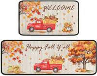 HKM-477715 Fall-Themed Non-Slip Anti-Fatigue Kitchen Mat Set - Waterproof and Heavy Duty Comfort Rug for Home and Office