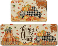 HKM-477715 Fall-Themed Non-Slip Anti-Fatigue Kitchen Mat Set - Waterproof and Heavy Duty Comfort Rug for Home and Office