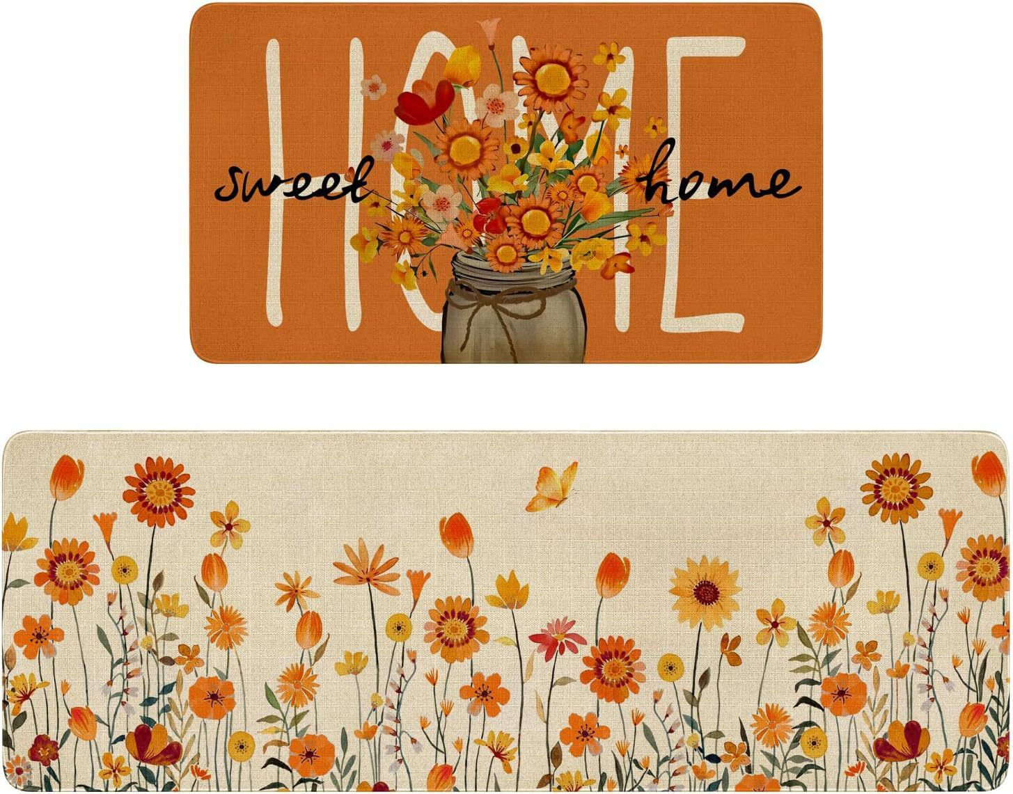 HKM-477715 Fall-Themed Non-Slip Anti-Fatigue Kitchen Mat Set - Waterproof and Heavy Duty Comfort Rug for Home and Office