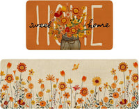 HKM-477715 Fall-Themed Non-Slip Anti-Fatigue Kitchen Mat Set - Waterproof and Heavy Duty Comfort Rug for Home and Office